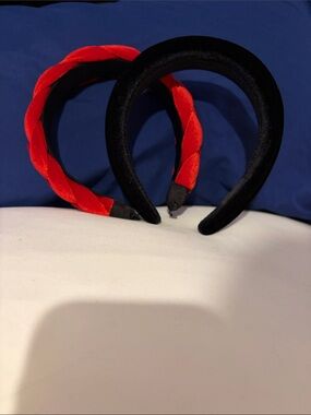 Velvet Padded Headband & Red Braided Satin Headband Set